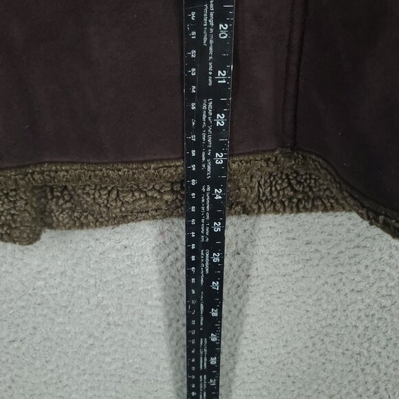 Ll Bean Jacket Womens 1x Plus Cropped Sherpa Lined Faux Suede Button Up Brown - Picture 8 of 8